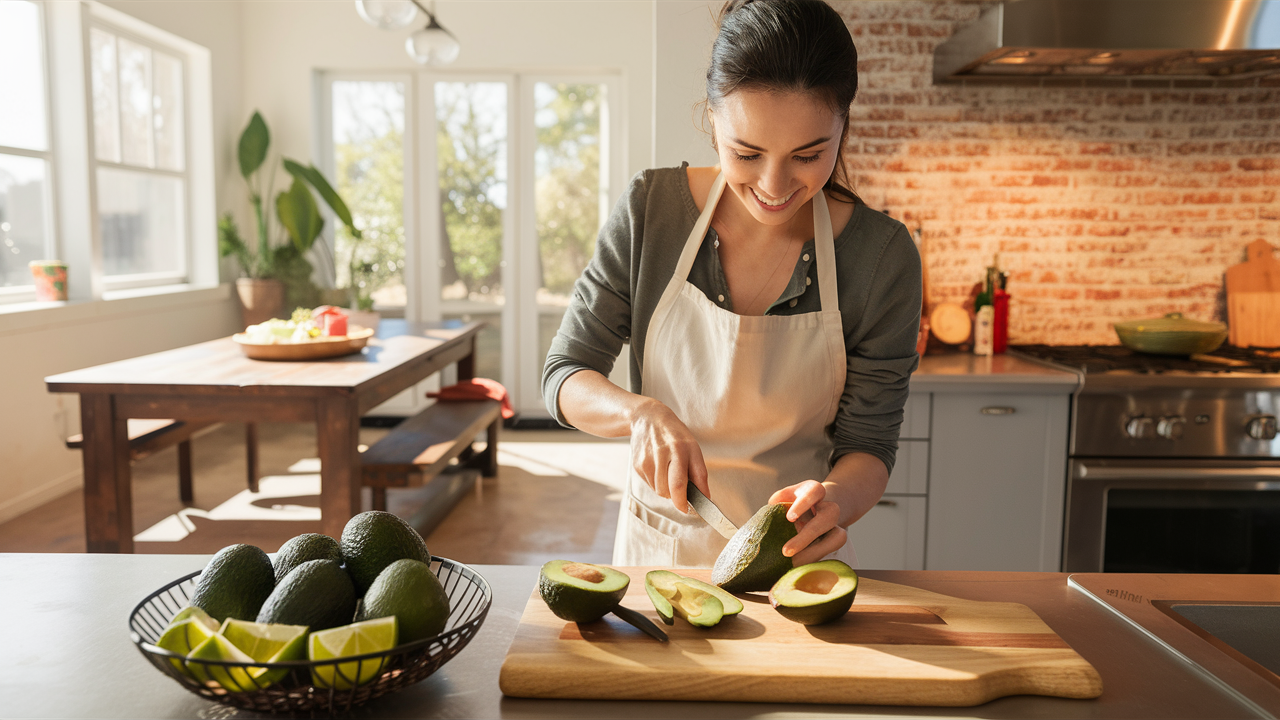 Žena priprema Avokado u svojoj kuhinji