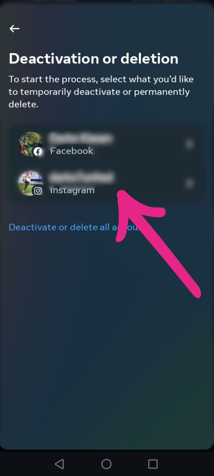 Biranje instagram naloga za deaktivaciju