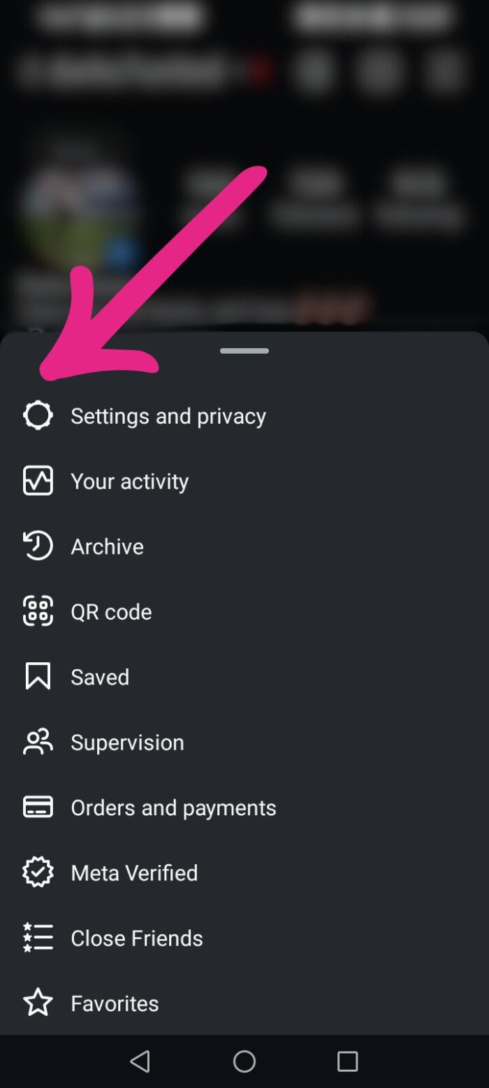 Instagram settings menu