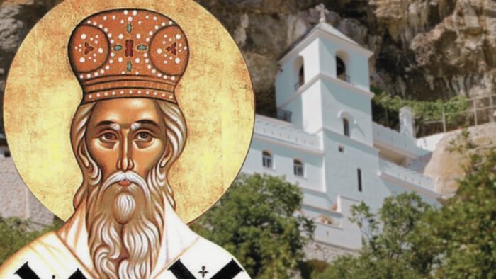 Sveti Vasilije Ostroški i manastir Ostrog u pozadini