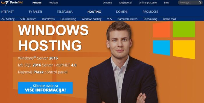 Beotelnet hosting provajder - izgled početne strane websajta