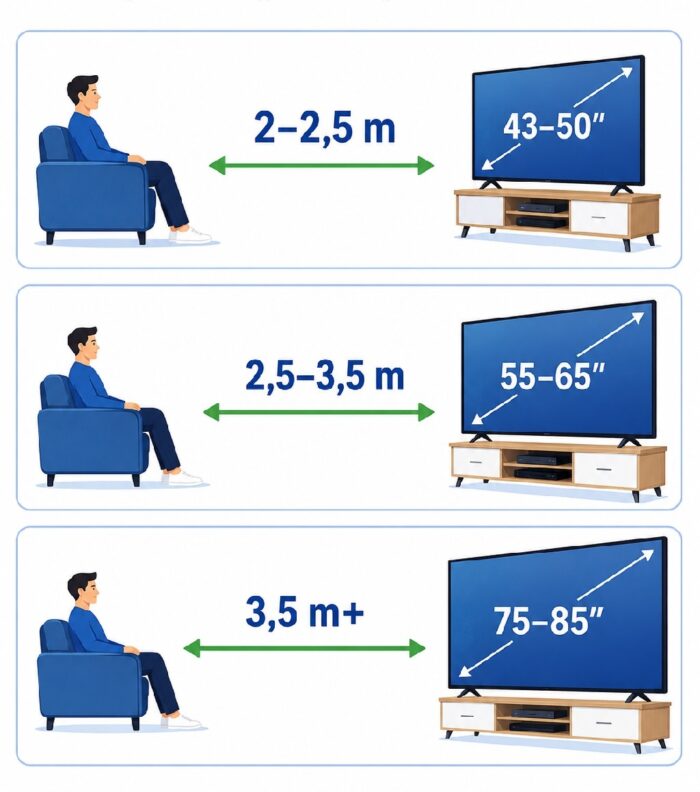 Grafički prikaz udaljenosti gledanja i dijagonale TV-a